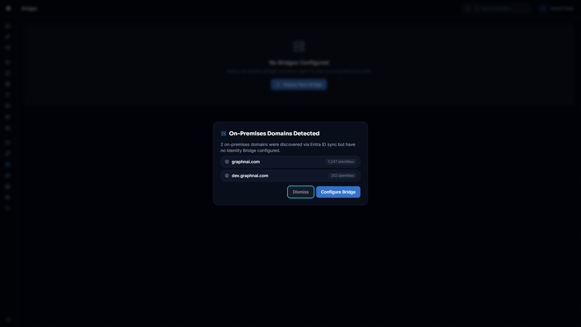 Hybrid domain detection prompt showing discovered on-prem domains